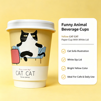 Doppelwandige Einweg-Kaffeebecher aus Papier mit weißen Deckeln, lustiger Sofa-Katzen-Cartoon-Druck, isolierte Papierbecher mit individuellem Logo