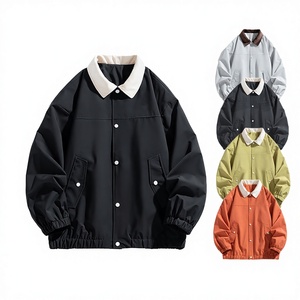 Unisex Casual Custom Logo Spring Varsity <b>Jacket</b> with Contrast Color Collar Elastic Cuff Hem Turn Collar Eco-Friendly Breathable - Product Image 3