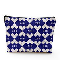 Pochette de maquillage portable à fermeture éclair avec imprimé argyle et lettres grecques de sororité, personnalisable à prix réduit pour usage quotidien