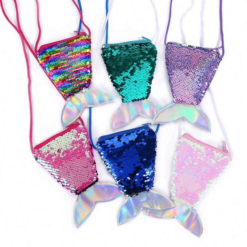 Кошелек для монет с хвостом Русалочки, кросс-боди монетница с блестками и хвостом Русалочки для маленьких девочек, подарок на день рождения