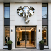 Statue de tête d'éléphant en acier inoxydable personnalisée, surface polie miroir, décoration moderne pour l'extérieur et la maison, sculpture
