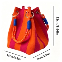Sac seau tricoté rayé style coréen, sac à main tissé tendance pour femme, sac à bandoulière, mini sac fourre-tout pour les vacances et le quotidien