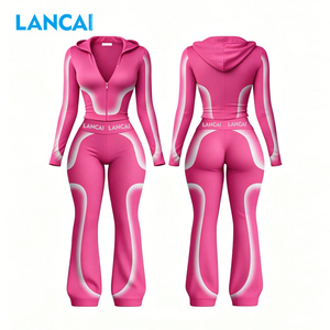 Winter Clothes for Women Y2k Clothing Brand Manufacturer Color Block Stripes Yoga Jacket Striped Flare Pants 2 Piece <b>Set</b> Women - Product Image 1