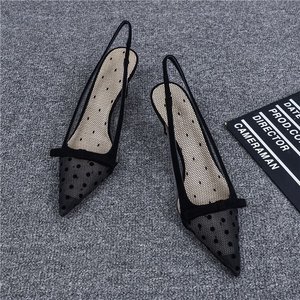 Sandals New Baotou Summer Polka Dot Mesh Fine Pointed High Heels Shallow Mouth Fairy Wind Single Shoes Women - Product Image 6