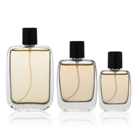 En stock – Flacon de parfum rectangulaire en verre transparent de luxe 30ml/50ml/100ml avec pompe pulvérisatrice en aluminium et sérigraphie pour sérum de soin et parfum