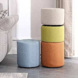 Solid <b>Wood</b> Round Ottoman Tufted Design Home <b>Stool</b> Minimalist Living Room Furniture Adult Use - Product Image 3