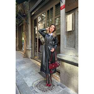 Abrigo de Gabardina Negro para Mujer al por Mayor con Manga Raglán, Doble Botonadura, Relleno de Algodón, Opciones Largas y Cortas para Invierno, Cuero Personalizable - Product Image 6