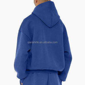 Pull bleu blanc sweats à capuche hommes Streetwear unisexe français éponge recadrée à capuche hommes Logo personnalisé haute qualité sweat à capuche surdimensionné - Product Image 2