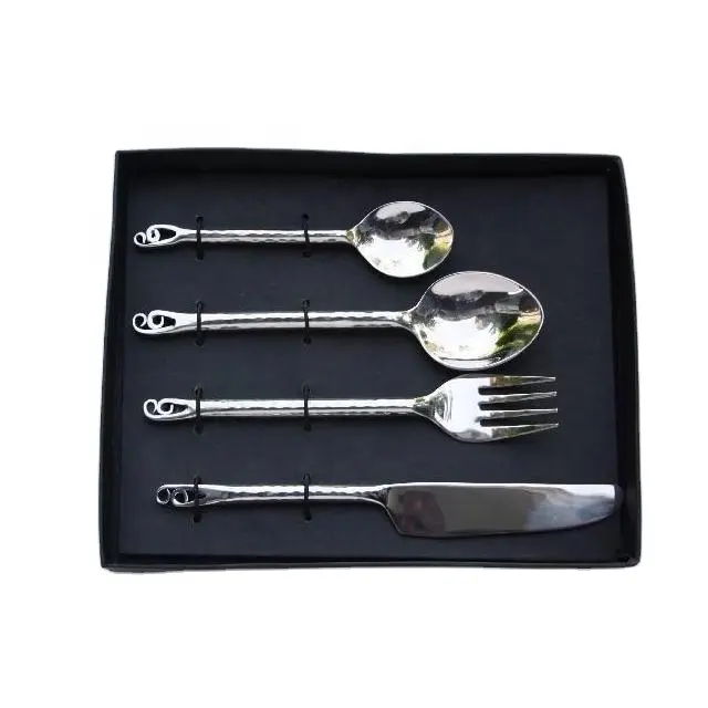 Hammered Steel Cutlery Set In Mirror Polish With Knotted Metal Handle Flatware Dinner Set Metal Cutlery set