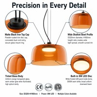 Lampe suspendue LED en verre translucide ambre scandinave, luminaire décoratif d'intérieur, idéal pour une salle à manger, une chambre à coucher, un café, un style postmoderne