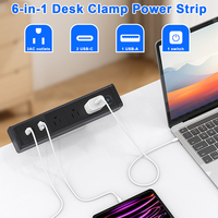 Multiprise à fixation sur bureau 65W, 3 prises CA, 3 ports USB-C, 3 ports USB, protection contre les surtensions, interrupteur marche/arrêt, pour table de chevet