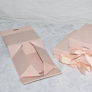 Özel Logo katlanabilir manyetik şerit yay kapatma lüks katlanır kağıt karton hediye kutusu Caja De Regalo Geschenkbox düğün için
