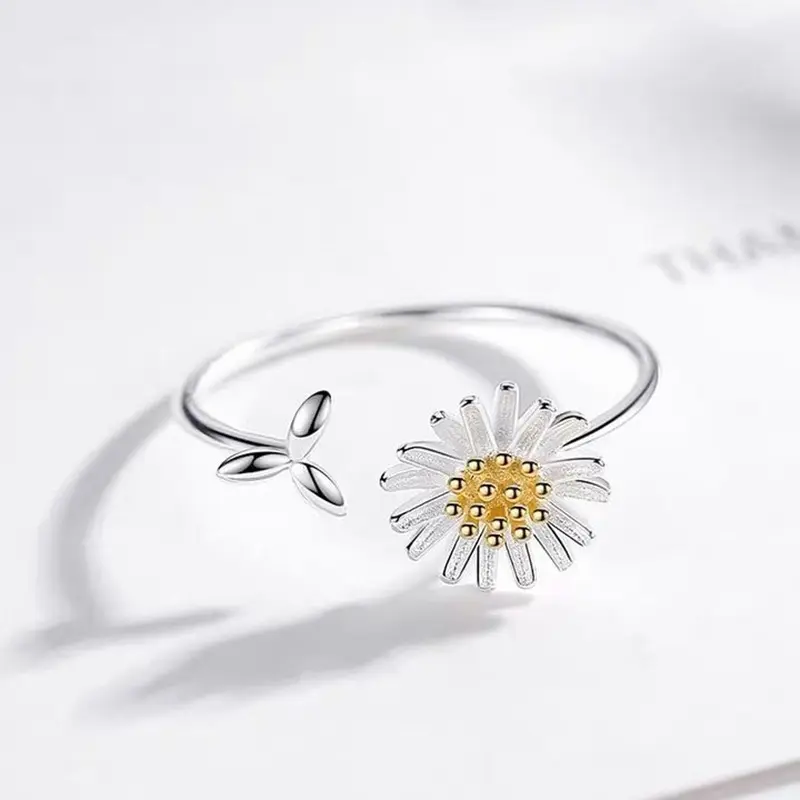 Vintage marguerite fleur anneaux pour femmes Style coréen réglable ouverture bague mariée mariage fiançailles déclaration bijoux cadeau
