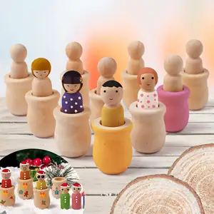 Set boneka pasak pelangi lukisan tangan anak-anak Montessori Set kayu pelangi terukir