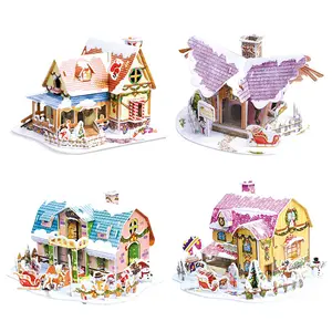儿童早教3D拼图DIY北欧圣诞别墅房子模型3d拼图玩具