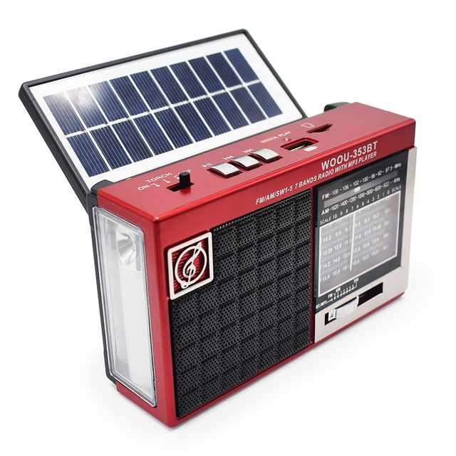 Emergency AM/FM/SW 1-5 7 Band Solar Radio with LED Flashlight & Lamp, Power Bank for Smart Phone Support AC Charger TF Card
