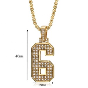 สร้อยคอจี้รูปทรงเลข 0-9 ประดับเพชร สไตล์ฮิปฮอป ชุบทองบนสแตนเลส สำหรับผู้ชาย สินค้ามาใหม่ ขายดี - Product Image 5