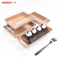 Sunzza Boîte d'emballage jetable pour pâtisserie, dessert, gâteau, récipient alimentaire Boîte en papier kraft à emporter pour sushi et restauration avec couvercle transparent