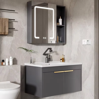Meuble-lavabo mural de luxe au design moderne avec miroir en aluminium, gain de place, pour salle de bain d'hôtel