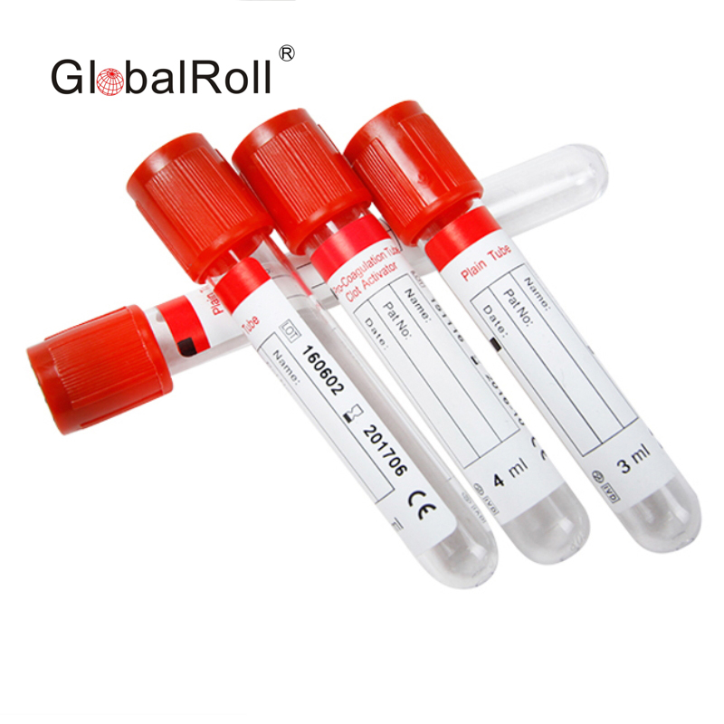 ce approved sterile 3ml 10ml red vacuum test blood collection plain tubes with clot activator