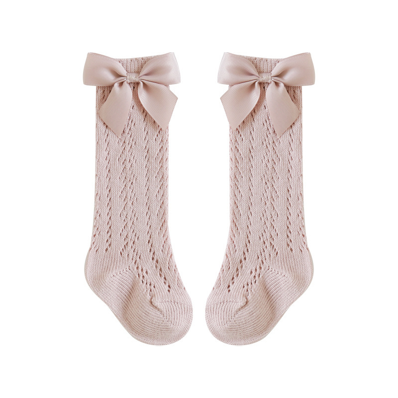 Оптовая продажа от производителя, новинка, носки средней длины для маленьких девочек, сетчатые Гольфы с бантом, детские длинные носки
