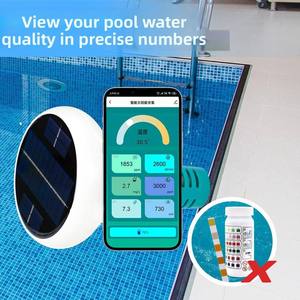 Dispositif de détection de la qualité de l'eau de <span class=keywords><strong>piscine</strong></span> solaire, précision 0,1 <span class=keywords><strong>pH</strong></span>, surveillance par application WIFI, analyseur de <span class=keywords><strong>pH</strong></span>, salinité, ORP et chlore résiduel - Product Image 2
