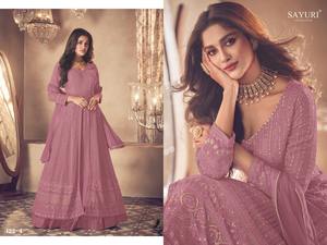 Robe lourde en fausse Georgette et broderie Santoon Noor Gold Anarkali Salwar Kameez pour femmes d'Inde - Product Image 4