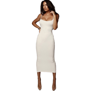 Nuovo vestito estivo aderente in <span class=keywords><strong>cotone</strong></span> a vita alta abito Midi da <span class=keywords><strong>donna</strong></span> Sexy con cinturino senza schienale abiti da festa eleganti - Product Image 2