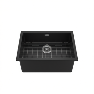 Lavello da Cucina a Vasca Singola 32x19 Pollici Nero Gunmetal Design Rettangolare da Incasso - Product Image 1