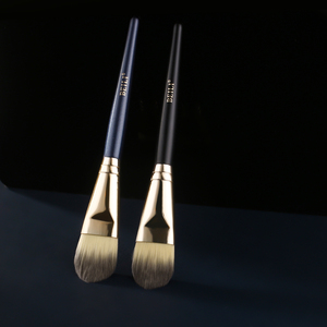 Pinceau de maquillage professionnel de haute qualité, 2 pièces, poils synthétiques, manche en bois, pinceau pour estomper la crème, pour le fond de teint - Product Image 4