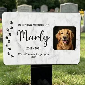 Pierre commémorative personnalisée pour animaux de compagnie en marbre avec photo, marqueur de tombe pour chien personnalisé avec nom et date gravés, <span class=keywords><strong>plaque</strong></span> de <span class=keywords><strong>cimetière</strong></span> imperméable - Product Image 6