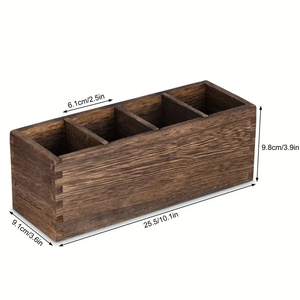 Elegant 4-Compartment Paulownia Wood Cutlery Organizer Silerware and Napkin Holder with Spacious Storage for <strong>Tidy</strong> <strong>Kitchens</strong> - Product Image 2