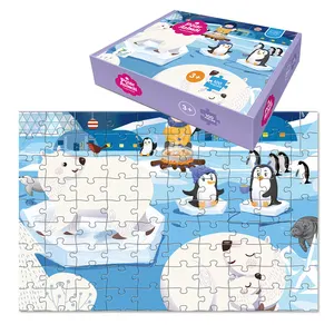 Hadiah STEM 100 buah puzzle pola beruang kutub potongan besar mainan edukasi dini kecerdasan anak-anak