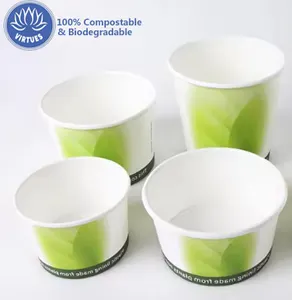 VIRTUES Custom 100% Compostable PHA Water Base PLA Coat Single Double Ripple Wall Biodegradable Paper Coffee Cup With CPLA Lid