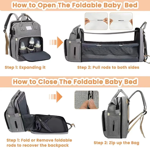 Sac à couches pour bébé, sac à dos avec matelas à langer, sac à langer imperméable multifonctionnel avec berceau pliable pour maman <span class=keywords><strong>et</strong></span> papa - Product Image 6