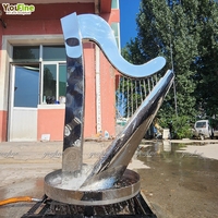Fuente de Agua con Forma de Arpa de Acero Inoxidable, Acabado Espejo, Diseño Abstracto, para Jardín, Parque, Hotel, Resort, Villa, Arte Paisajístico