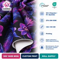 Tela de crepé de poliéster y spandex estampada resistente, de alta opacidad y gran elasticidad, suministro de fábrica para vestidos de sirena
