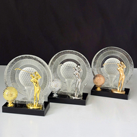 Trophée de golf en cristal de verre transparent avec base noire en or, argent et bronze, MH-MJ0845