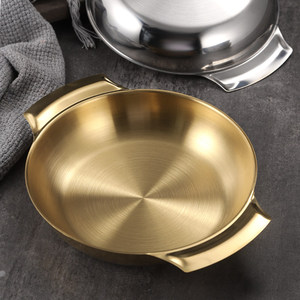 Assiette creuse en acier inoxydable 304 dorée à double anse pour servir les aliments - Product Image 1