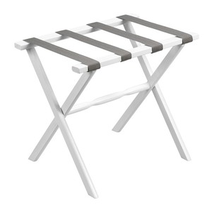 HMS Hotel moderno bianco finitura bambù portabagagli pieghevole legno e metallo Design per soggiorno uso con cinghie grigie - Product Image 2