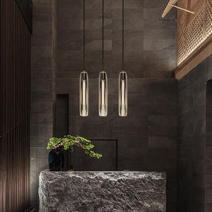 Lustre moderne en cristal K9 de luxe en cuivre, design minimaliste, pour bar, <span class=keywords><strong>comptoir</strong></span>, chevet, restaurant, verre fumé gris, luminaire suspendu - Product Image 4