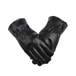 Gants en cuir longs jusqu'au poignet, style uni, écologiques, compatibles écran tactile, thermiques, chauds, pour toutes les saisons, usage quotidien, doublés de fourrure, noirs - Product Image 2