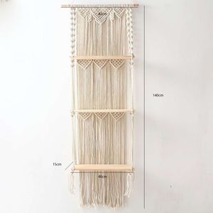 Boho Macrame Wall Hanging <strong>Shelf</strong> <strong>2</strong> Tier 3 Tier HandWoven Wall <strong>Floating</strong> <strong>Shelves</strong> - Product Image 5