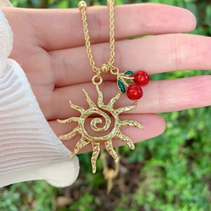 BD-B9341 Collares de Moda con Colgante de Rayos de Sol y Cereza, Joyería de Lujo en Oro, Collar de Moda de Gran Venta para Mujer, Uso Diario - Product Image 2
