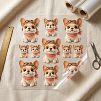 Stiker Transfer UV DTF Custom Frenchie Club 3D Kartun Anjing Kristal Gloss Tahan Air MOQ Rendah