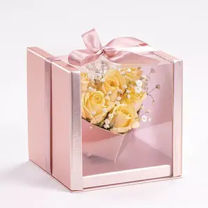 Custom Logo Open Window Water Cube PVC Heart Transparent Flower Gift Box Clear Plastic Gift Packaging Box Luxury Flower Gift Box
