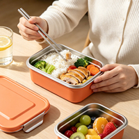 Kotak Makan Bento Dewasa Anti Bocor Kunci Ganda Stainless Steel 2 Kompartemen Aman untuk Microwave Cetak Logo untuk Anak Sekolah