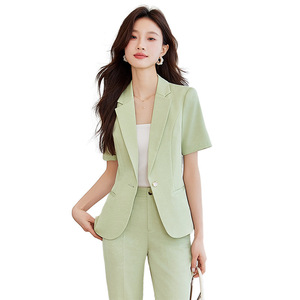 Women's Short Sleeve Blazer Lightweight Breathable Polyester Suit Jacket For Work Summer Casual Wear - Product Image 5