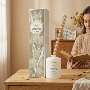 Aikun Elegant Fast Turnaround 190ml Custom Eucalyptus Sage Cedar Matte White Glass <b>Reed</b> <b>Diffuser</b> Gift Set <b>For</b> Home Decor Store - Product Image 1