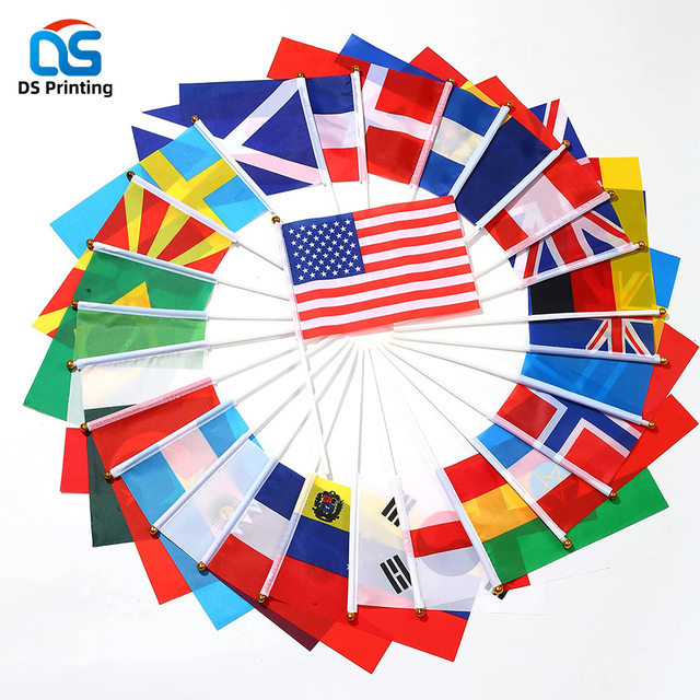 Custom Polyester Hand Waving Flags of European Countries National Hand Flags Festival Celebration  Outdoor Hand-waved Flag